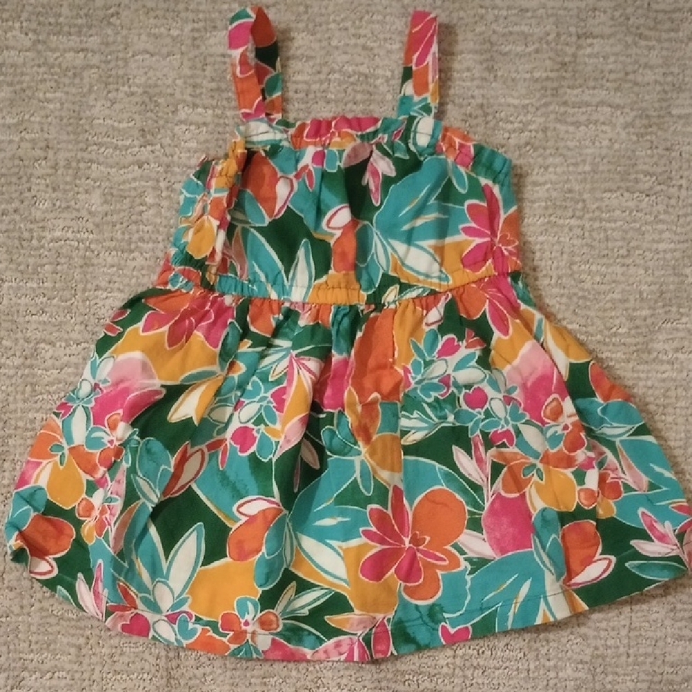 Floral Kids Dress in Green, Orange, and Pink